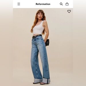 Reformation Cary Cuffed High Rise Slouchy Wide Leg Jeans l Size 28